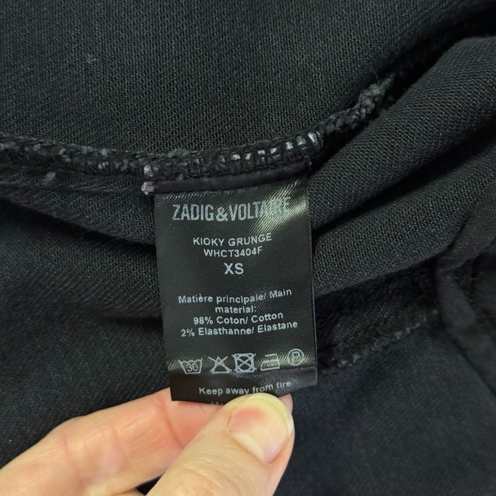 Zadig & Voltaire Y2K Kioky Grunge Black Denim Jacket Rhinestone Eagle XS - Picture 8 of 11